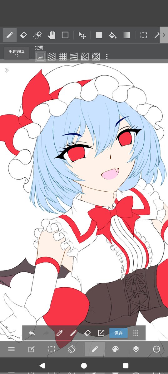 TOHO_usagi's tweet photo. 練習用イラストの描き直しレミリア進捗〜
まあ、描き直しと言いながら、お試しでスマホ絵の指描き練習用と言う……ｗ https://t.co/byh6mVMO14