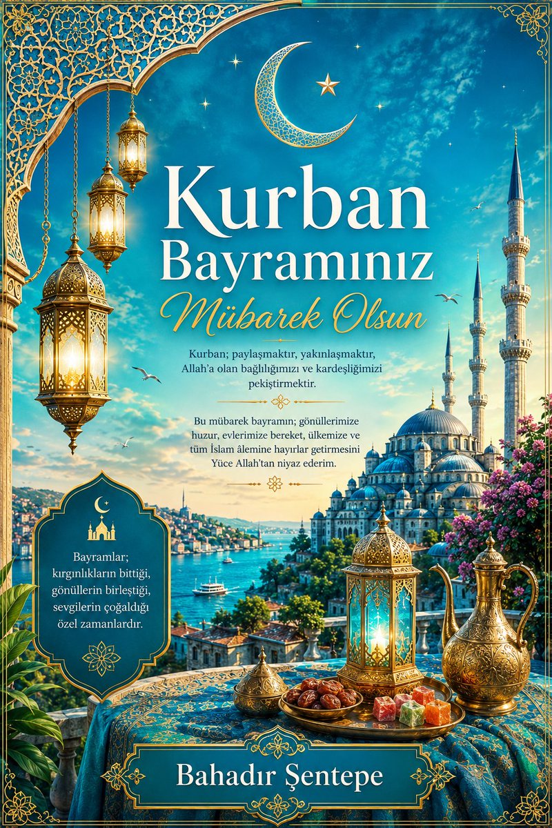 bahadirsentepe's tweet photo. Kurban Bayramı’nın; sağlık, huzur, mutluluk ve bereket getirmesini diliyor, tüm İslam âleminin bayramını en içten dileklerimle kutluyorum.Kurban Bayramınız Mübarek olsun. 🇹🇷🇹🇷🇹🇷 https://t.co/Xqk08OmNvr