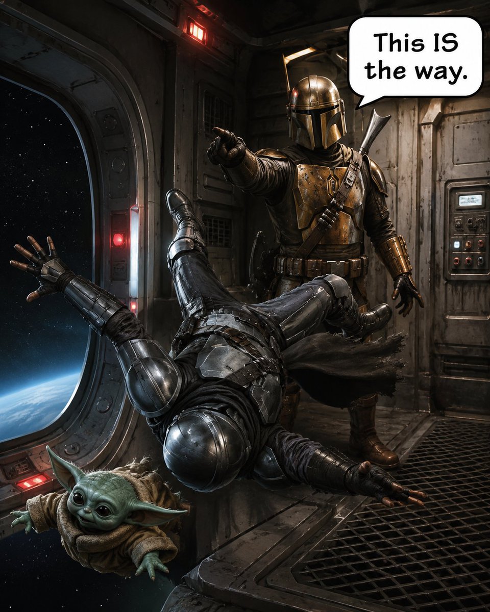 GhostOfCade's tweet photo. Kal'buir spaces the false Mandalorian and Jedi foundling into the depths of space. https://t.co/rhSsMQUK22