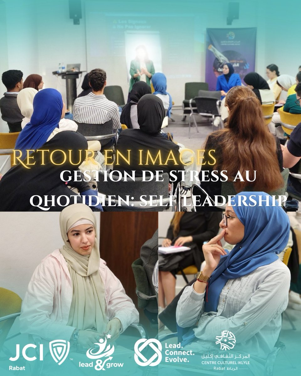 JCI_RABAT_'s tweet photo. Mieux se connaître pour mieux diriger 🧠✨

Retour en images sur notre atelier « Gestion du Stress au Quotidien : Self-Leadership ».
Une session enrichissante autour du self-leadership, du partage et d’outils pratiques pour mieux gérer le stress au quotidien 🤝🏛️

#JCIRabat https://t.co/rtB4hDdEpt