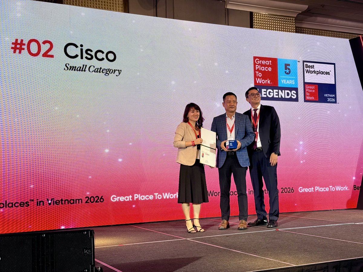 ciscoapac's tweet photo. Congratulations to Cisco #Vietnam for being named the #2 #BestWorkplace in Vietnam 2026 (small category) by Great Place to Work! 🎉 To top it off, we’re proud to be recognized as a “Legend” for earning a place on the list for five consecutive years.👏 @WeAreCisco https://t.co/gDTa9wGvkv