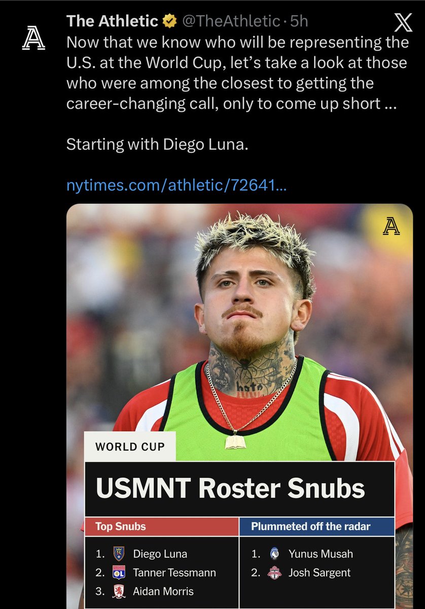 WedgeGame's tweet photo. Diego Luna is the latest object of delusion peddled by usual media suspects.

Myth: USMNT needs Luna’s creativity, toughness, and chance conversion.

Reality: MLS career per 90s slightly beneath those of Djordje Mihailovic and Jesus Ferreira.

Are Djordje and Jesus snubs too? https://t.co/2dJq34ADBH