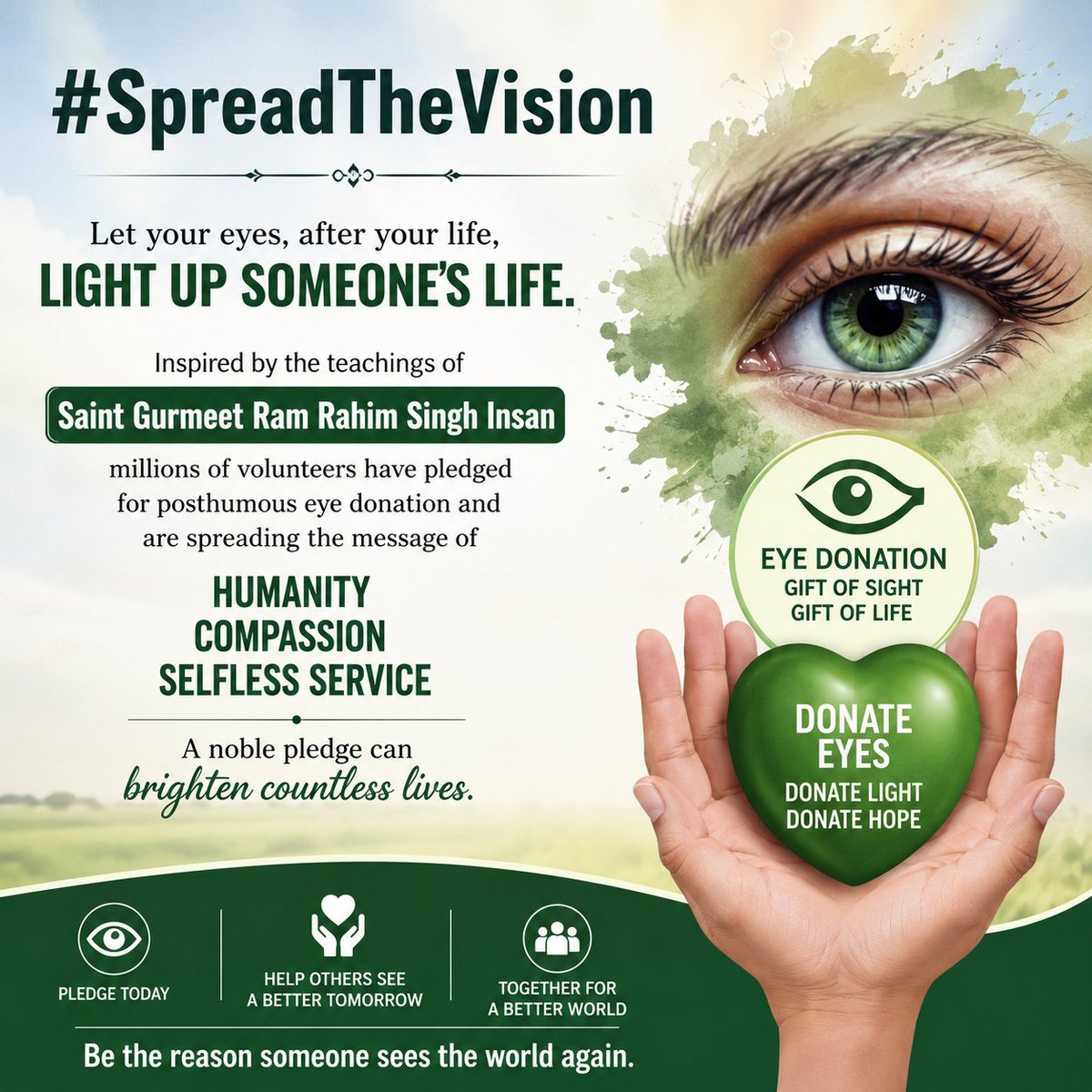 iam_Divya7's tweet photo. #SpreadTheVision with posthumous eye donation which helps someone who needs it. Saint Gurmeet Ram Rahim Ji encourages everyone to help the needy and spread kindness , humanity and selfless love. https://t.co/518XePG3Wc