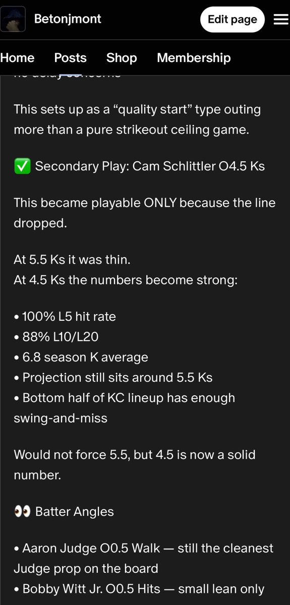 betonjmont's tweet photo. Cash All Picks from Yanks/Royals 

Cam Schlittler O 17.5 PO✅
Cam Schlittler O 4.5 Ks✅
Aaron Judge O .5 Walks✅
Bobby Witt Jr O .5 Hits✅

#GamblingX #MLB #SportsBetting https://t.co/bG2vwOEECg