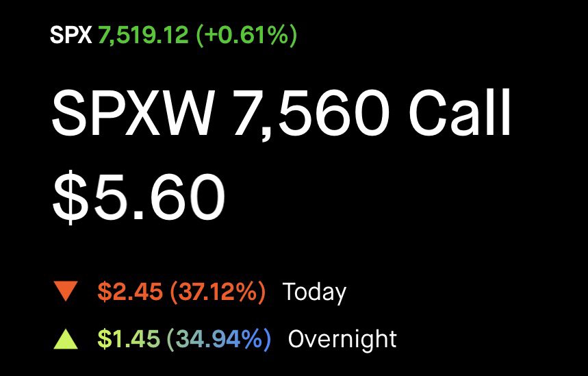 101Tradingz's tweet photo. $SPX 7560 CALL for overnight/Pre-market PLAY
Entry around  $300 per contract 
Waiting for SPX to drop to my Entry level https://t.co/k5fQKY4RDF