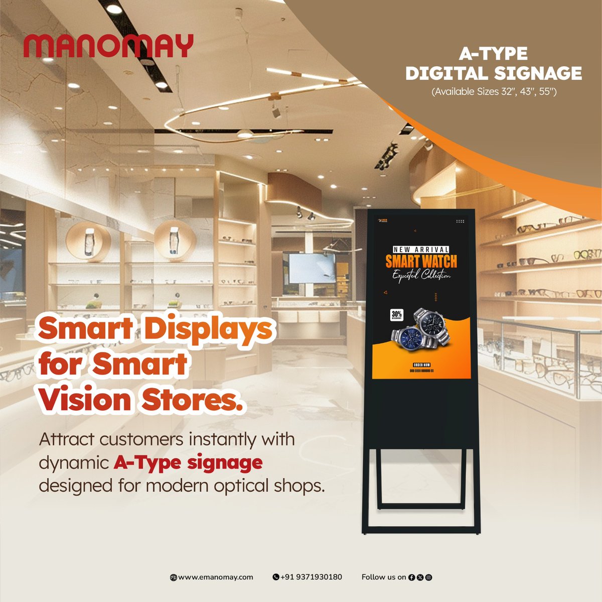 Manomay_india's tweet photo. Smart displays for smart vision stores. Manomay A-Type Digital Signage helps optical shops attract customers instantly with dynamic promotions, product highlights, and modern retail
communication.
#Manomay #DigitalSignage #OpticalStore #RetailMarketing #SmartAdvertising https://t.co/oi8JNA7PUg