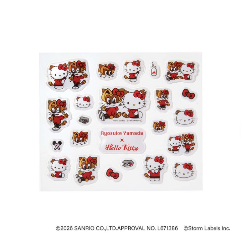 info_hsj_'s tweet photo. /／ 
「Ryosuke Yamada(#りょすかる)」
                       ×
「Hello Kitty(#キティーちゃん)」
\＼

コラボシールが、『#RyosukeYamada DOME TOUR 2026 Are You Red.Y?』オフィシャルグッズとして販売決定❕

▼ご購入はこちら👇
https://t.co/Bv4MNtBuKQ

#HelloKitty
#AreYouRedY
#山田涼介 https://t.co/m8TRgxEG1T