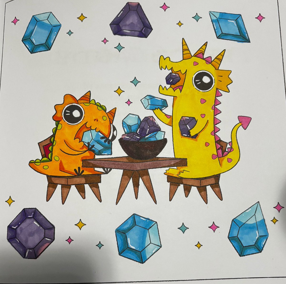 OishiiJamVT's tweet photo. Was kind of bored and wanted to do something relaxing today so I coloured this silly little dragon book.

“As Dwagons always say, shiny things should be adored and eaten. Munch, munch, crunch, crunch” https://t.co/Dae1q7WLH3