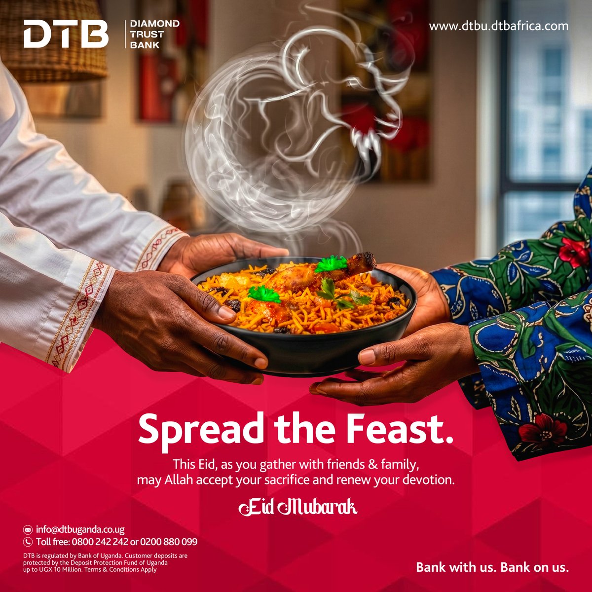 dtb_uganda's tweet photo. For this Eid, may your homes be filled with joy, your tables with love, and your hearts with renewed devotion.

Eid Mubarak from DTB. https://t.co/LP8cnmOWQV