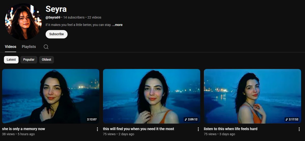 abb_abbabb_abb's tweet photo. @cloudyweatheryy its just a popular gimmick atm to attract sad people

prolly ai generated thumbnails &amp; music https://t.co/DRheFDRi11