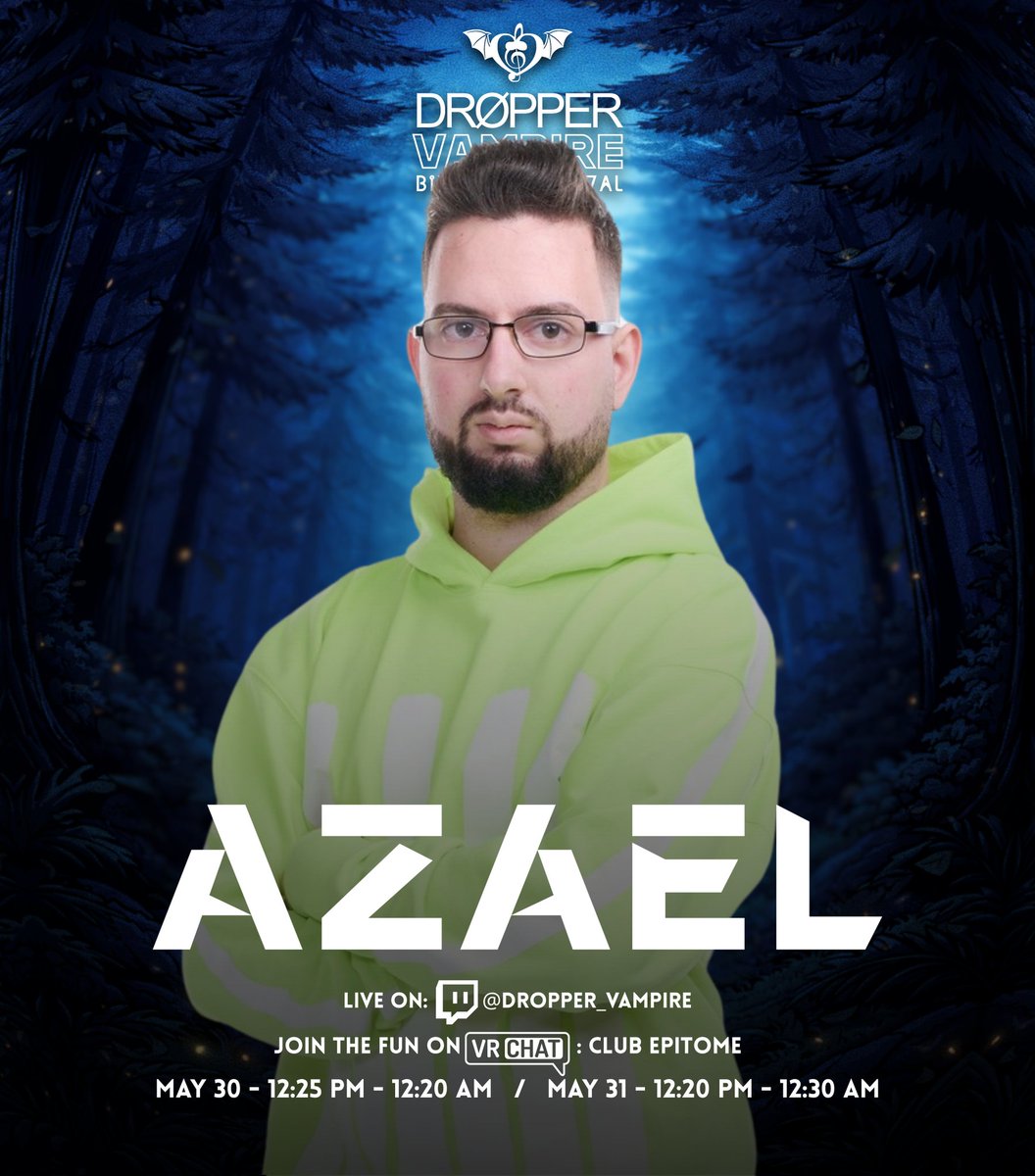 DropperVMusic's tweet photo. Our twelfth artist has solidified his style and sound across various labels, and this time, for the second time, we're going to enjoy an incredible Big Room House set.

Welcome back @azael_music https://t.co/q3TDU9TYtQ