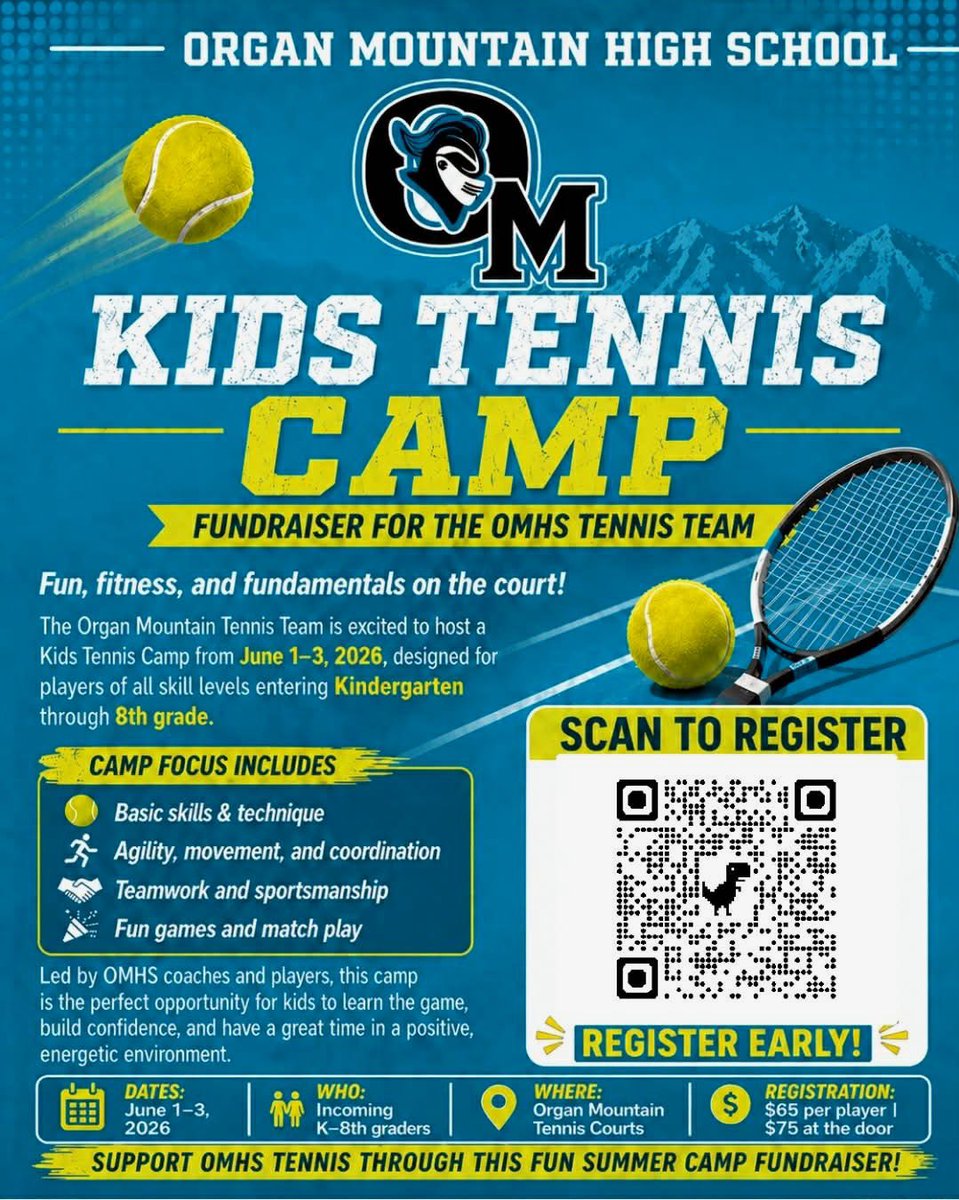 OrganMountainHS's tweet photo. Tennis Camp! Coming soon to the Courts at The Castle! 🎾 https://t.co/prF2ION5LQ