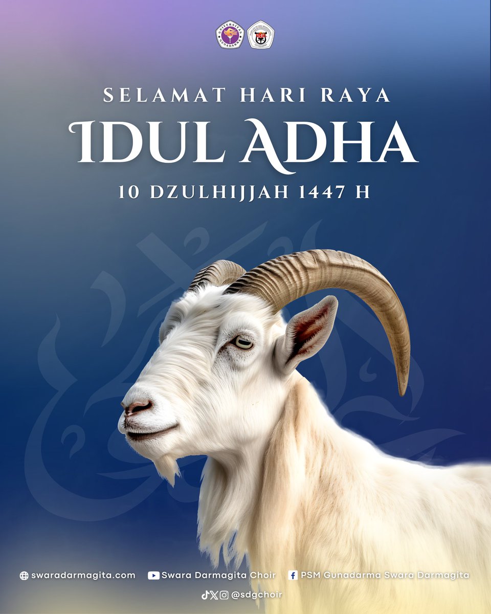 sdgchoir's tweet photo. [Rabu, 27 Mei 2026]

Selamat Hari Raya Idul Adha 1447 H✨
Dalam semangat Idul Adha, mari kita belajar arti sebenarnya dari pengorbanan dan keikhlasan.

Semoga kita dapat memaknai pengorbanan dan kita dilimpahkan keberkahan😇🙏🏻

#universitasgunadarma
#swaradarmagita
#iduladha1447h https://t.co/v8sFGgxeGM