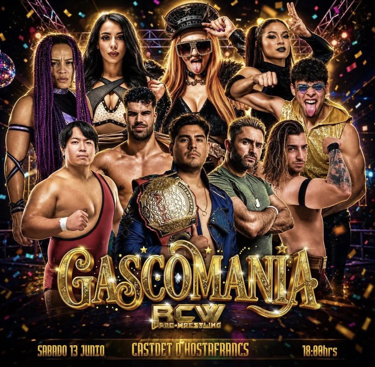 RCWSpain's tweet photo. Presentamos nuestro cartel para RCW GASCOMANIA 2026 este 13 de junio en Barcelona, España 🇪🇸 

Tenemos debuts y regresos que prometen robarse el show en una jornada de celebración que será histórica.

🔗 https://t.co/e6vjJiu5QR

#LuchaLibre #ProWrestling #RCW #NJPW #WWE #AEW https://t.co/1fjpOTWT3Z