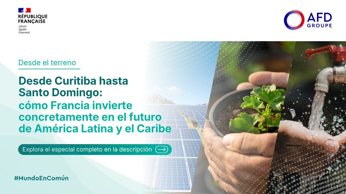 AFD_es's tweet photo. 🌎 Agua potable, energía sostenible, acción climática, educación inclusiva y participación ciudadana: el Grupo #AFD impulsa proyectos que transforman América Latina y el Caribe y mejoran millones de vidas. 👇

https://t.co/2BaK9QGHtR

#AméricaLatina #SALC https://t.co/GUiwgEDF3Q