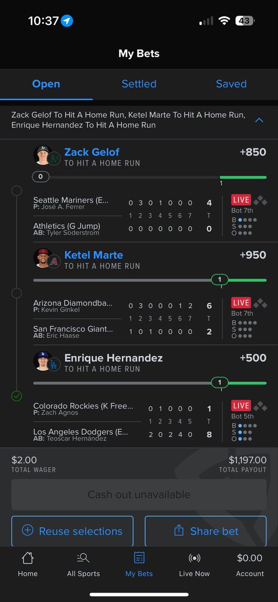 zeeflexxx's tweet photo. @cookitup31 Missed yours threw mine together and caught Marte at +950 , Gelof for glory ! https://t.co/KrLUrviuWk