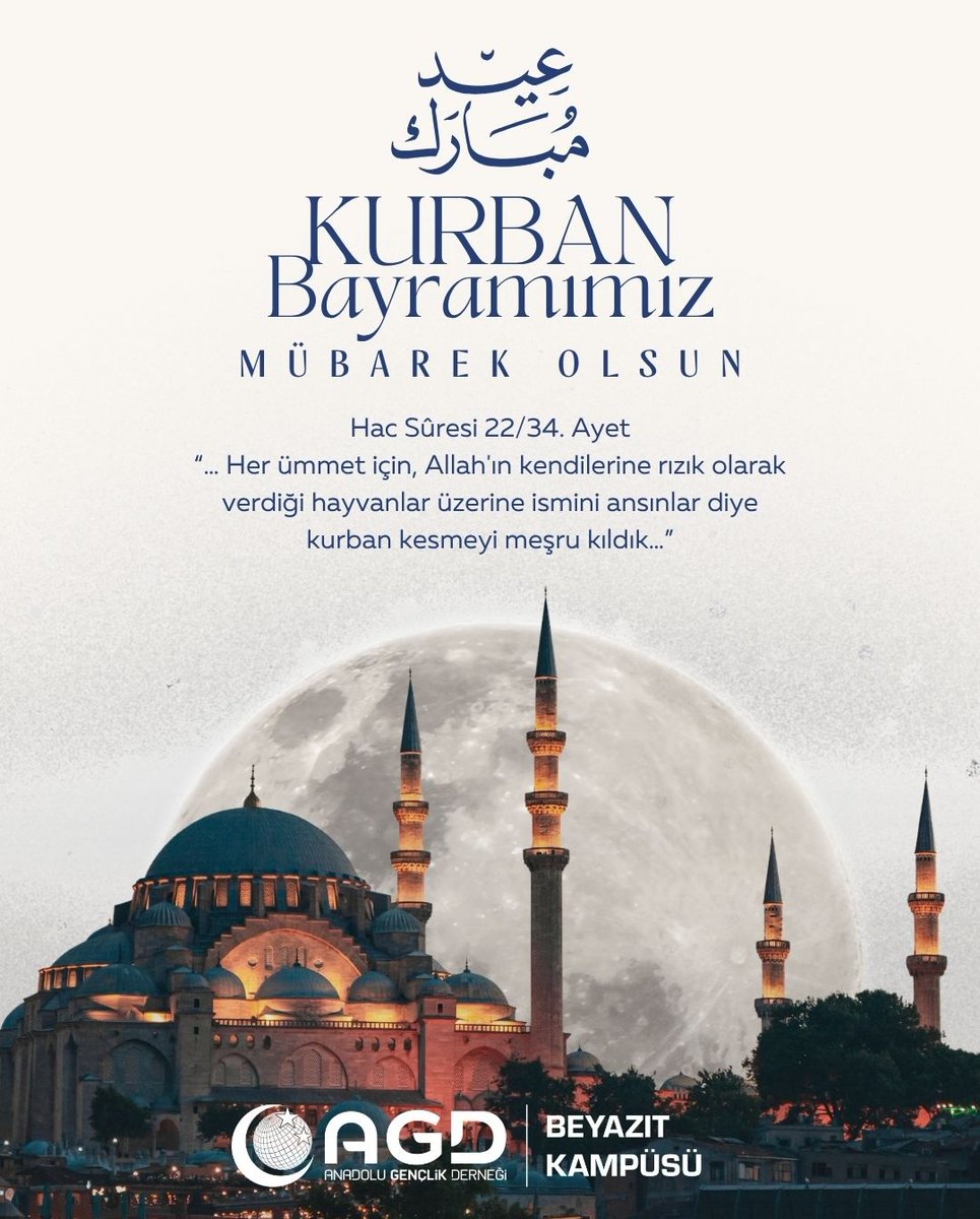 kampusbeyazit's tweet photo. 🌙 Bayramlar; kardeşliğin, paylaşmanın ve muhabbetin yeniden yeşerdiği müstesna zamanlardır.
Beyazıt Teşkilatı olarak Kurban Bayramı’nın; ümmet-i Muhammed’e, aziz milletimize ve tüm İslam coğrafyasına hayırlar getirmesini temenni ediyoruz.
Kurban Bayramımız mübarek olsun. 🤍 https://t.co/OhaWop6g2E