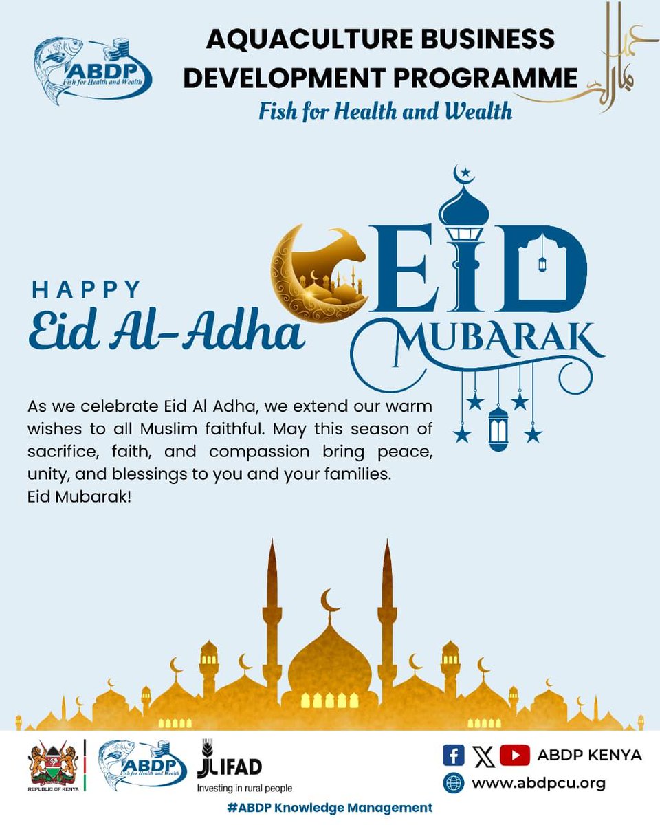 ABDP_KENYA's tweet photo. ABDP wishes you all a happy Eid Al-Adha
We extend our warmest wishes to all Muslim faithfuls
#FishforHealthandWealth https://t.co/d9dmvyoDO8