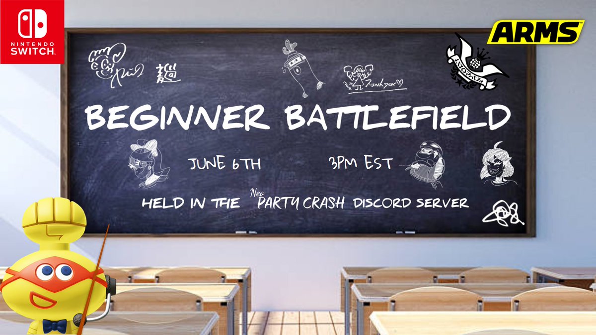 NeoPartyCrash's tweet photo. Beginner Battlefield #2 will take place on June 6, 2026 3:00pm

The second iteration of Beginner Battlefield is coming up! Once again this tournament is limited to beginner-lower level players only, so be sure to sign up if you want to fight people near your skill level! #ARMS https://t.co/fyT6HiNUTY