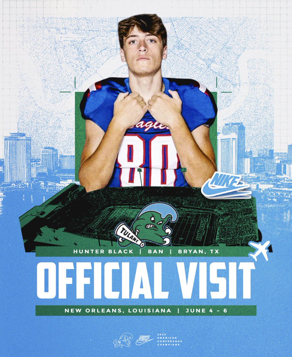 huntermblack's tweet photo. 1st Official Visit is locked in! 

@GreenWaveFB @jordanblack78 @brazos_football @AthleticsBrazos https://t.co/lncrMMhLsr