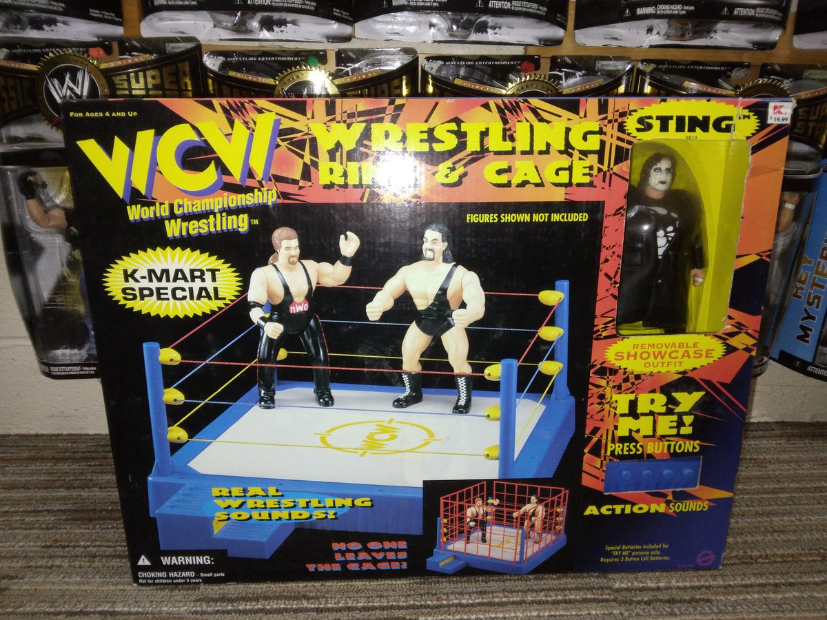 world_figure's tweet photo. This is One of Our Favorite Sets! K-MART Special!! WCW OSFTM Wrestling Ring and Cage. Included a very cool Sting Figure with Exclusive Trench Coat. This is one, if not the Best Sting Coats in all Lines. Very Detailed and looks Fantastic on Figure! https://t.co/d7y3ZDXVlJ