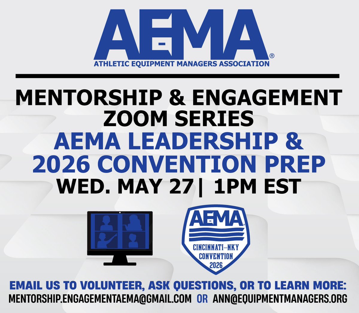 AEMA_74's tweet photo. Mentorship Zoom: AEMA Leadership &amp; #AEMA2026 Convention Prep

📅 Wednesday May 27
🕰️ 1pm EST
✔️ CEU and educational opportunity 

See everyone tomorrow! https://t.co/W2GOCpIXGd