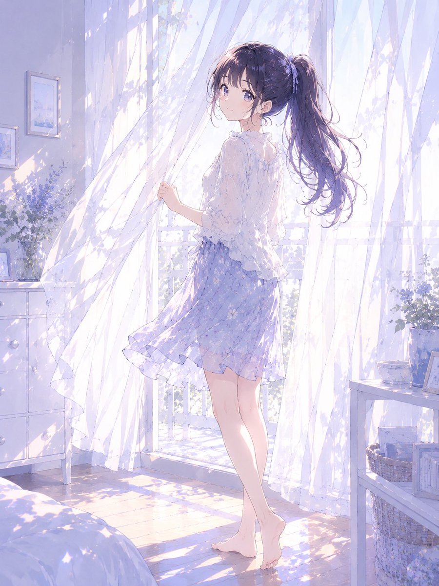 風が通り抜けた朝 A Morning Brushed by the Breeze #創作イラスト