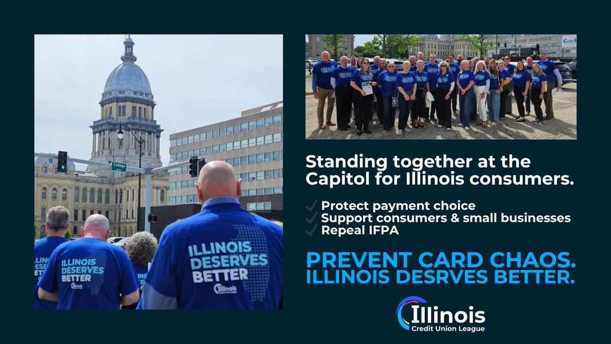 ILCULeague's tweet photo. Today, advocates from across the state met with legislators to discuss the importance of repealing IFPA and protecting #Illinois consumers from unnecessary payment disruption &amp; card chaos.
Thank you to everyone who traveled to Springfield to advocate for a stronger future for IL. https://t.co/z2spErhgbi