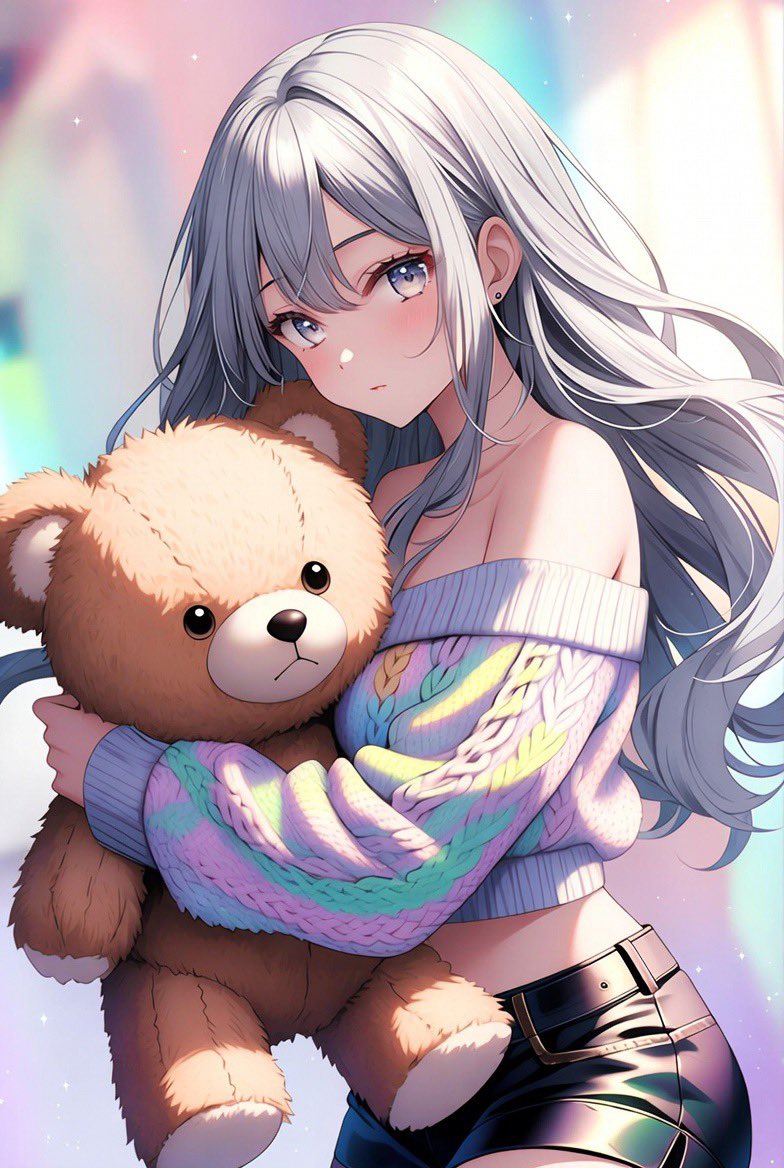くまくま〜ʕ•ᴥ•ʔくまのぬいぐるみを抱いた女の子😊 #AIイラスト #AI