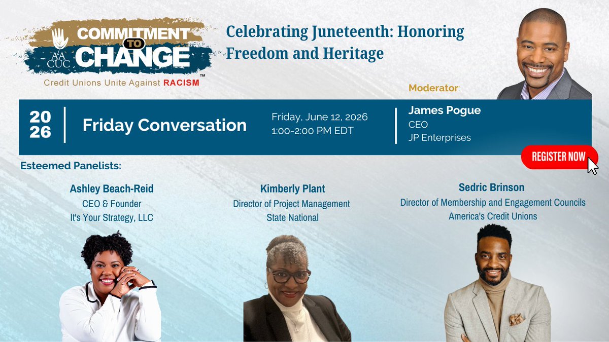 AACUC1's tweet photo. Join us for our May CTC Friday Conversation, “Celebrating Juneteenth: Honoring Freedom and Heritage.”

Friday, June 12, 2026
1:00 – 2:00 PM EDT

Register today! https://t.co/XfoOBuOArm

#Juneteenth #AACUC #CommitmentToChange #AACUCCTC #CTCFridayConversation https://t.co/jyWntp8bXj