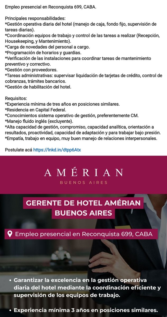 SirachaSur's tweet photo. #Trabajo #Hoteleria #Gerencia #Caba #BuenosAires #Argentina LINK PARA APLICAR ⬇️
https://t.co/pfmeES5xTC https://t.co/gb4wqS2gkF