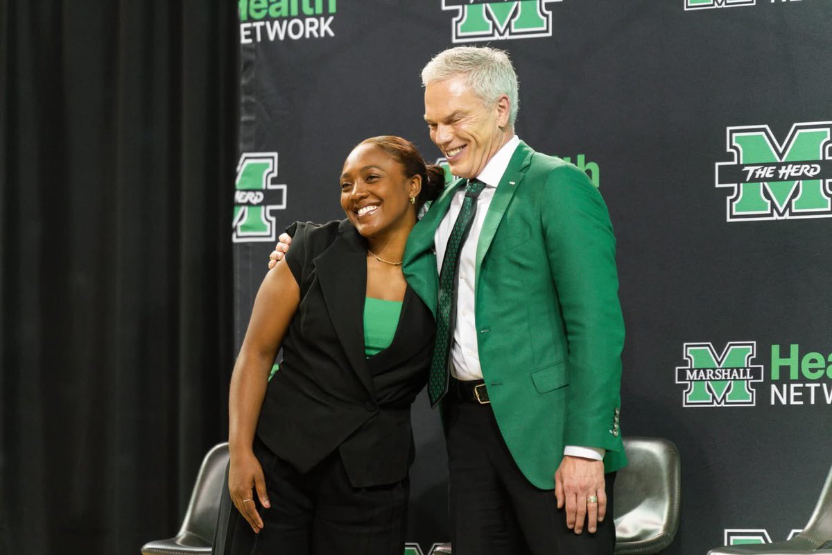 MarshalluPres's tweet photo. It was a wonderful way to start the new week, announcing our first head coach for Marshall’s STUNT Program - Coach Evynn Richard. STUNT is one of the fastest-growing women’s sports in athletics, and is the most recent sport added to qualify at a NCAA National. 
GO HERD! https://t.co/X4WaEMowRk