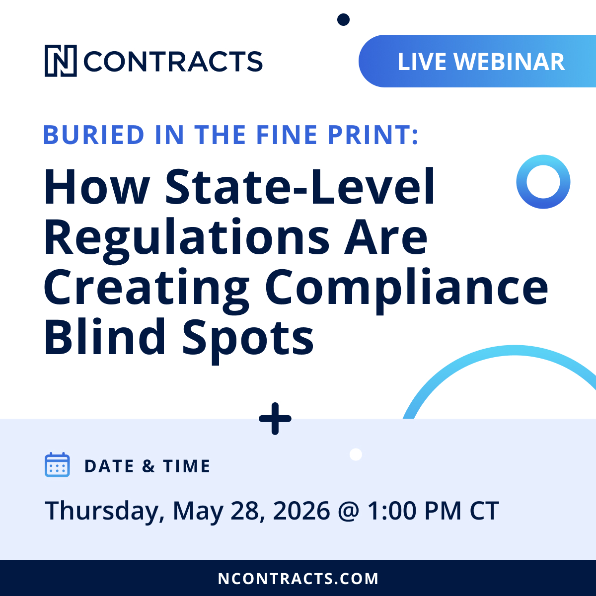 Ncontracts's tweet photo. Federal pullback didn't reduce regulatory pressure. It moved it to the states.
Stephanie Lyon on compliance blind spots in tomorrow's webinar. Link to register: https://t.co/wxGluBDU2J https://t.co/bdLh4zqaPr