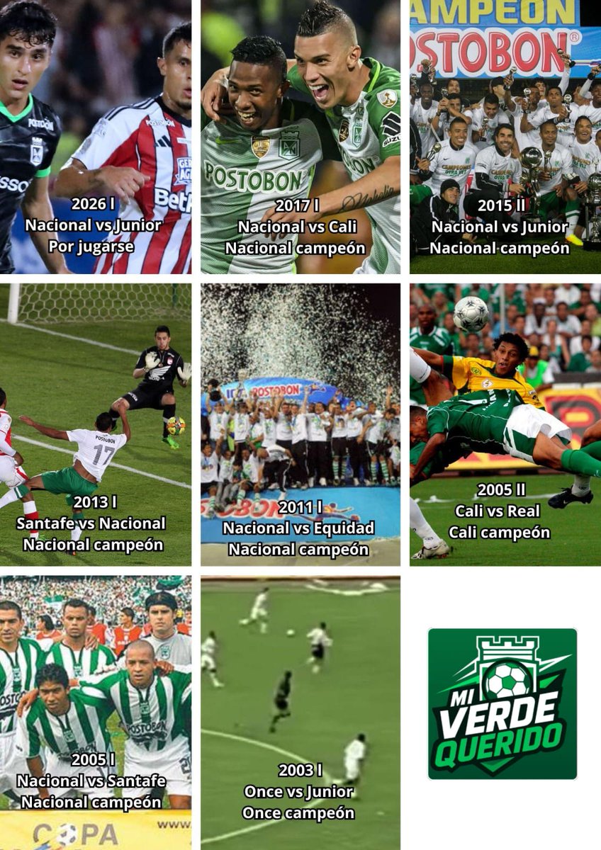 MiVerdeQuerido_'s tweet photo. En torneos cortos (2002-2026) se han presentado 8 finales entre los 2 equipos que terminaron 1° y 2° en la tabla de posiciones 

En las 5 que @nacionaloficial disputó fue campeón en todas.
Esta será la sexta final del verde jugando (1° vs 2°).
En las 2 que Junior jugó, las perdió https://t.co/xaPhj2SOCN