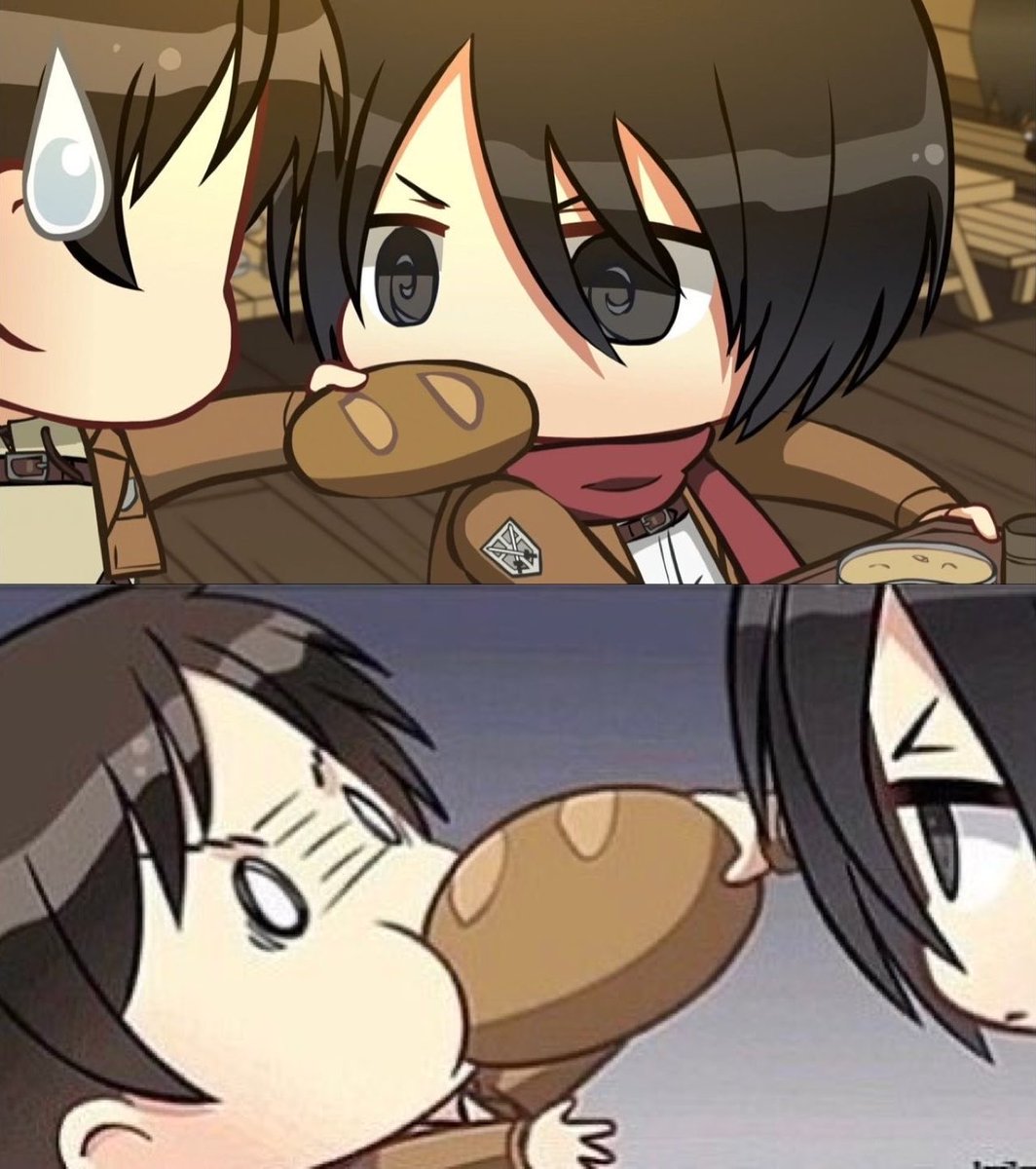 mikasalover's tweet photo. 2 sillies feeding each other bread ❤️‍🩹 https://t.co/y4p7OaGAL7