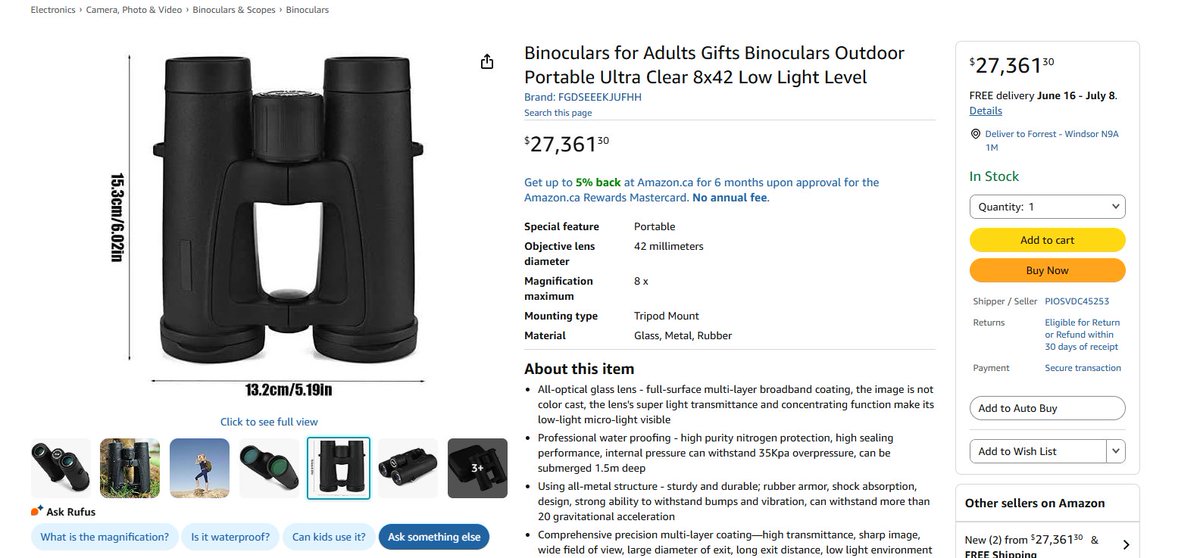 akafliv's tweet photo. Why are these Binoculars $27k? What is going on here Amazon...? https://t.co/Qwc5ClZO4b