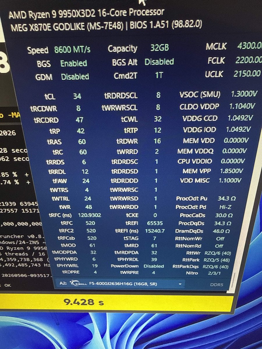 slovak_killer's tweet photo. Check the vddp on this 9950X3D2 🫡 https://t.co/NgkJLJYIWC