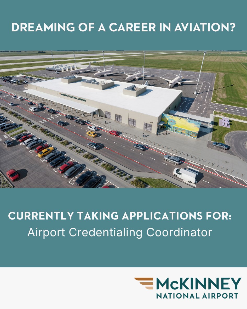 flytki's tweet photo. Dreaming of a career in aviation? Here's your chance! ✈️
We are hiring an Airport Credentialing Coordinator to support airport security, badging, and operations as we prepare for commercial service
Apply today!
https://t.co/QHP2jQww18 
#McKinneyNationalAirport #Hiring #HelpWanted https://t.co/57QW6qxlQG