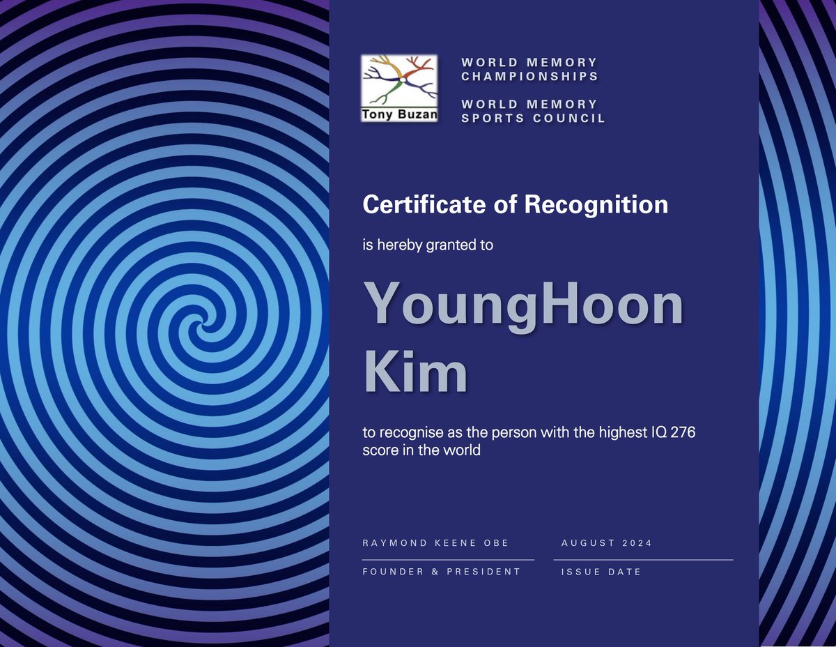 YoungHoon Kim, IQ 276 tweet media