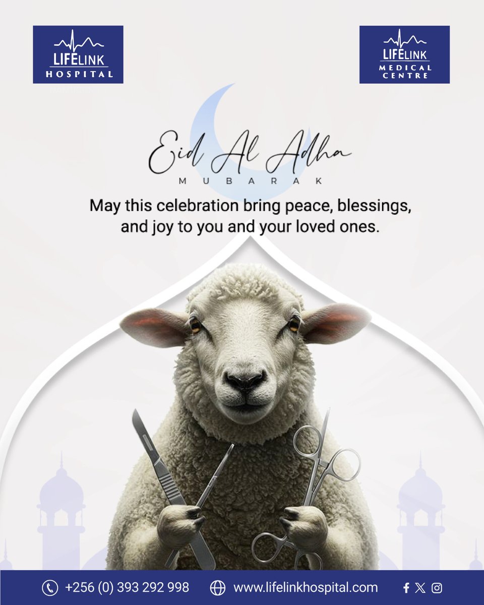 LifeLink256's tweet photo. As you gather to celebrate Eid al-Adha, may this season of sacrifice and reflection fill your life with peace, your family with happiness, and your days with renewed wellness.

#EidMubarak
 #EidAlAdha
 #LifeLinkHospital https://t.co/x8YNTnjJph