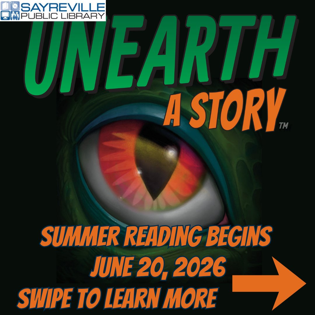 sfplibrary's tweet photo. Something is coming this summer...🌋
Dinosaurs are coming to the Sayreville Public Library with this year's Summer Reading Theme: Unearth a Story! We will reading, earning prizes, &amp; hosting activities based on dinosaurs, gemstones, and digging. Dig up some good books this summer! https://t.co/kiOQ5lLbPJ