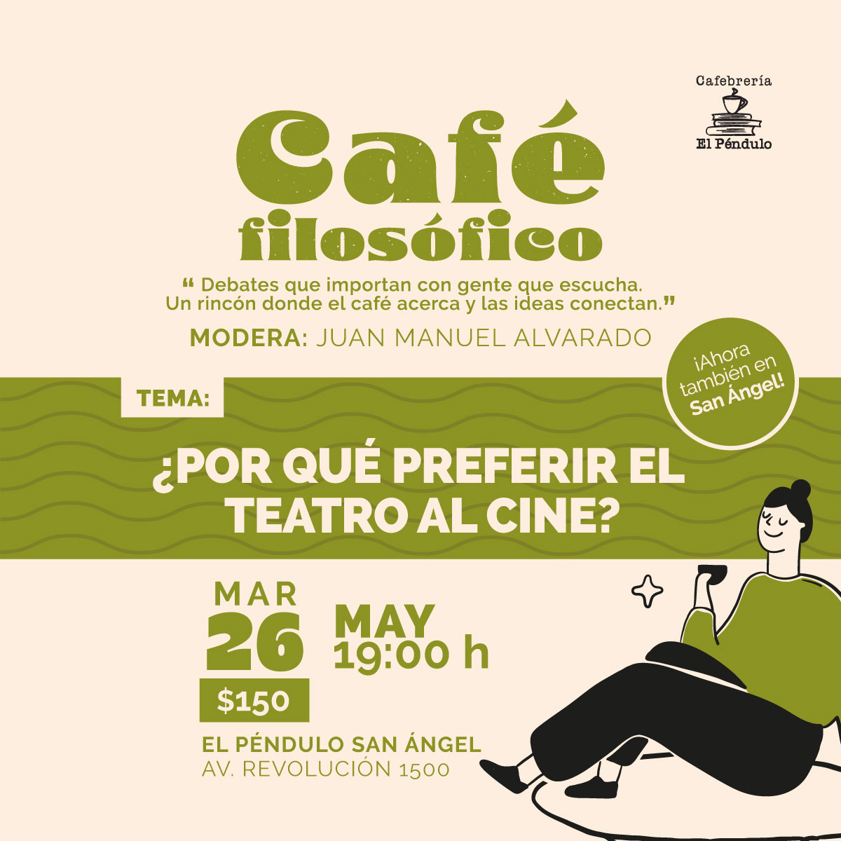 El_Pendulo's tweet photo. ☕ Hoy como todos los martes tienes una cita con nosotros en San Ángel.
Ven a compartir ideas, conversar y disfrutar de una buena taza de café. https://t.co/OvF4TP8PxK
