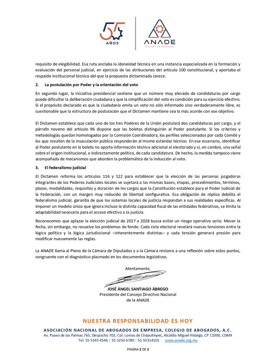 ANADEcolegio's tweet photo. PRONUNCIAMIENTO ANADE
Sobre el Dictamen de reforma constitucional en materia de Poder Judicial

#NuestraResponsabilidadEsHoy https://t.co/rGDkrIRtKh