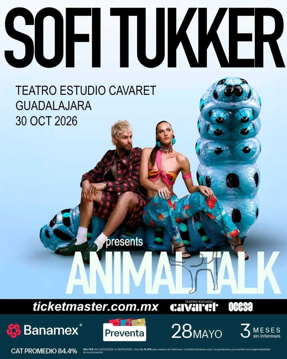 RocksuiteMx's tweet photo. SOFI TUKKER — Animal Talk
20 de octubre | Teatro Estudio Cavaret

​El dúo estadounidense llega a Gdl para transformar la noche en una sesión de dance de alta energía y texturas globales. 
Preventa Citibanamex: a partir del 28 de mayo. https://t.co/V25wr00jgS