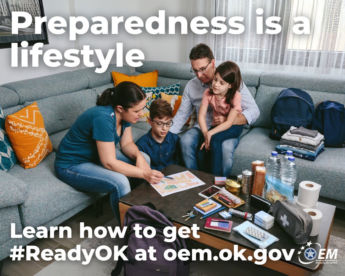 okem's tweet photo. Preparedness is a mindset, not a one-time event! Learn how to make small adjustments today or over time to get your family on the right track. Visit the #ReadyOK tab on our website to learn more. ✅
#ReadyOK #Preparedness https://t.co/iyVhA3dFAO