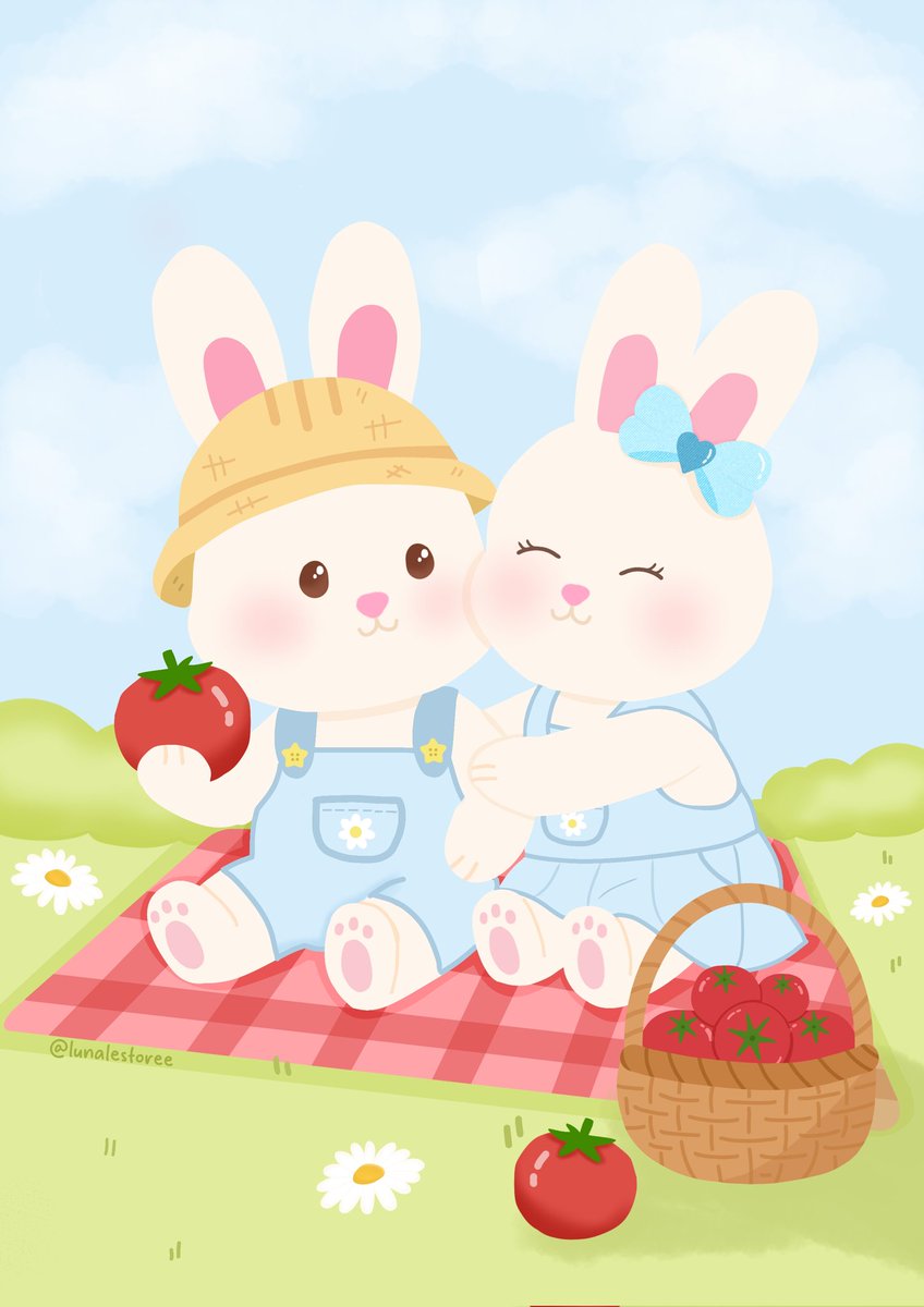 LunaleStoree's tweet photo. Zaza &amp; Dondon ❤️🍅🐰

Oioi gente! Eu e a @mariedesenha fizermos uma linda parceria para desenharmos o meu Zaza e a Dondon dela juntinhos 🥹🫶🏻

Um lindo casal de coelhinhos que ama tomatinhos 💌

Espero que vocês gostem! <3 https://t.co/RXIhyVEU4i