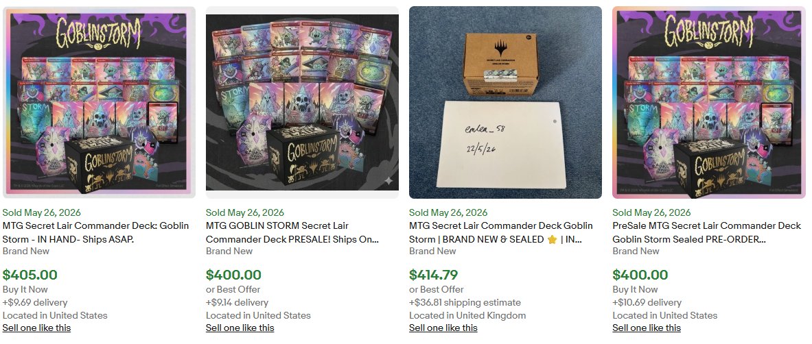 Cook_Infos's tweet photo. We found an absolute card gem drop...

High ROI but not low ticket Pokemons that cost $20 and sells for $60

But $150 and resells for $450+ (right after release) consistently...🤫

Enters the Secret Lair Commander Deck: Goblin Storm.
Just two of these = easy $800 profit.. https://t.co/3sC7SdVlfs