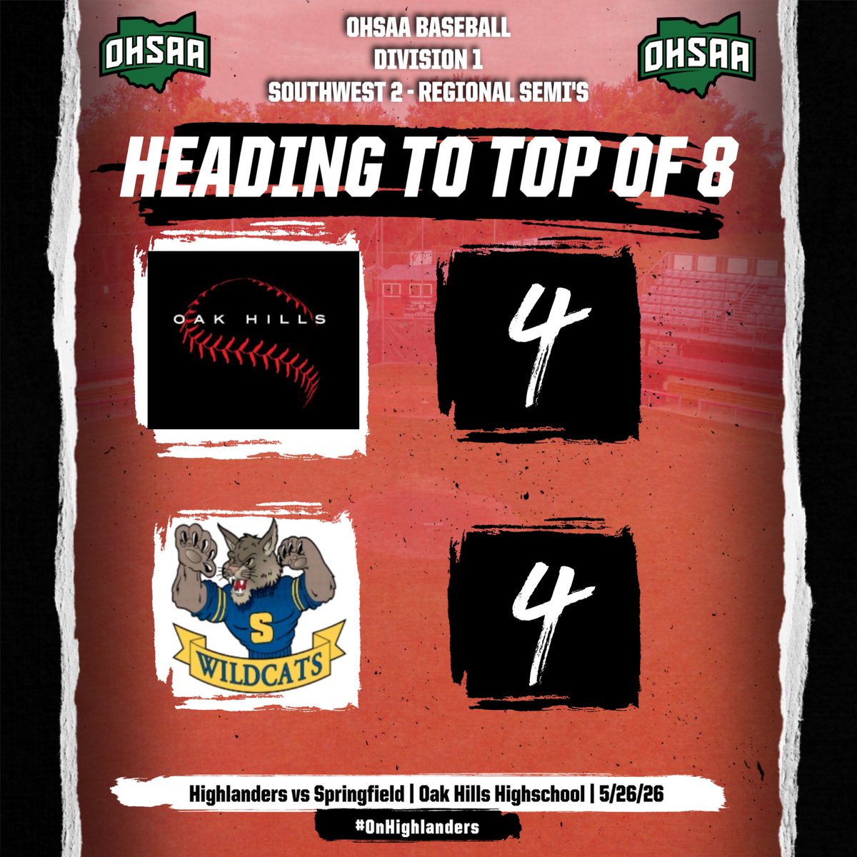 WeAreOakHills's tweet photo. ALL TIED UP, Heading to the top of the 8th.
@OHBoosters @OHHSRedSea @OHLSD @OakHills_HS @OakHillsSTR @_ohaef @gmcsports https://t.co/yb0tQMlRFF