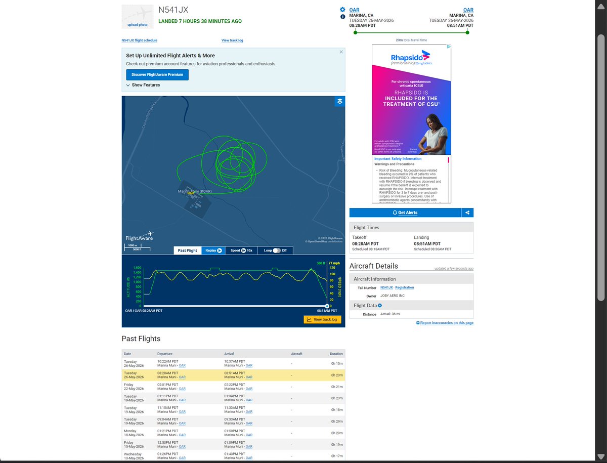 JobyWatchDog's tweet photo. After a nice long weekend, $JOBY is back at it again with two more flights for N541JX ✈️

$JOBY second to none 🔥 https://t.co/0mumLzOm5z