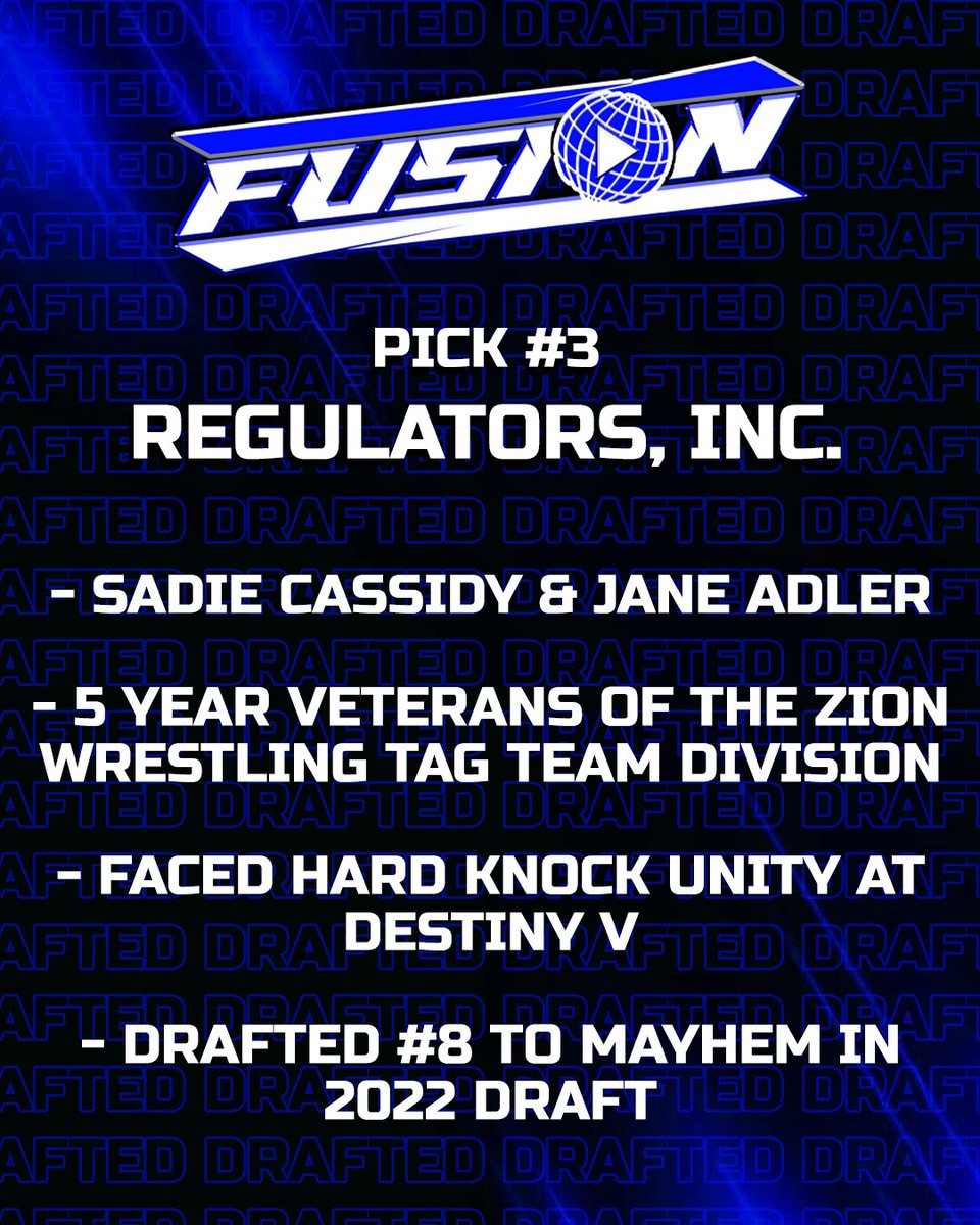 ZionWrestleRP's tweet photo. 𝐅𝐔𝐒𝐈𝐎𝐍 𝐑𝐎𝐔𝐍𝐃 𝐓𝐇𝐑𝐄𝐄
=====
For Round Three of the 2026 Draft, Friday Night Fusion selects...

@RegulatorPosse https://t.co/Ey7vmkErJP